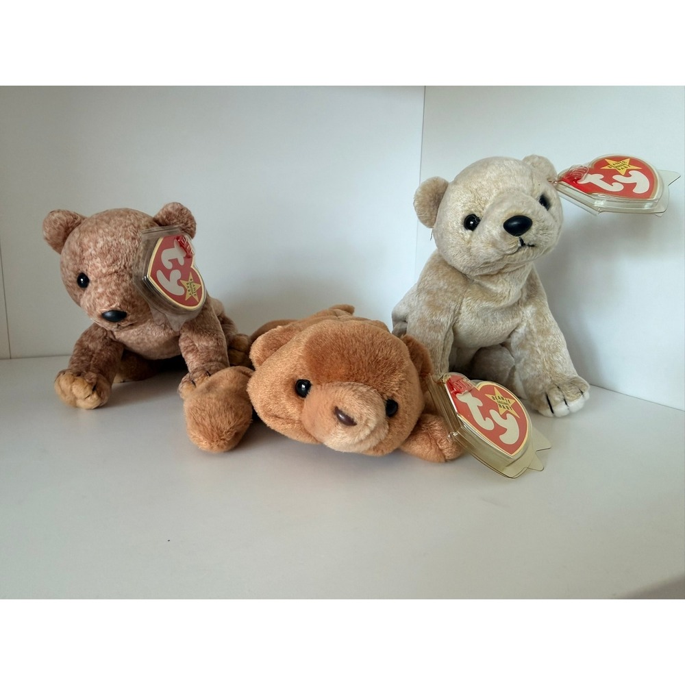 Ty Beanie Babies Bear Lot Almond Pecan Cubbie Retired Plush Toys NWT